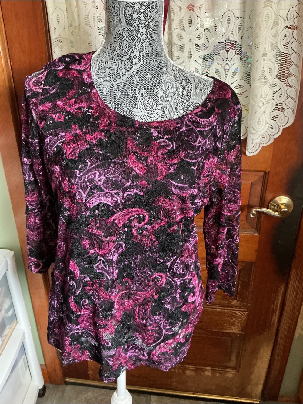 White Stag Black and Fuchsia Swirl Long Sleeve Top